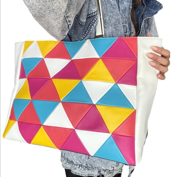 INC International Concepts Michaella Faux Leather Colorblock Tote Bag - Picture 4 of 10